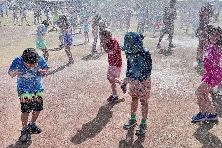 Students get sprayed with water