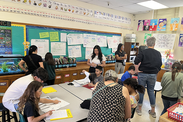Students work in a classroom