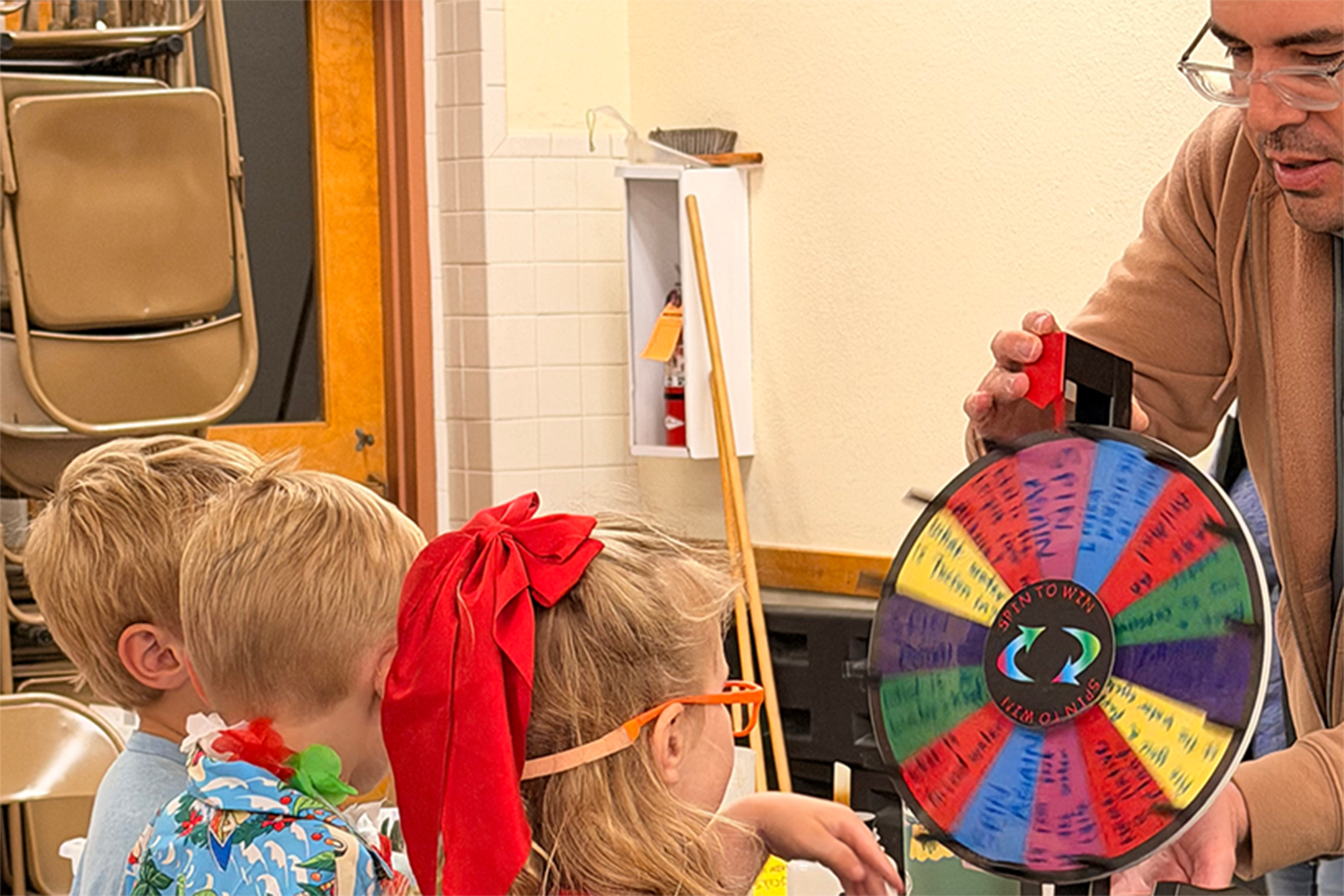 Students spin a prize wheel