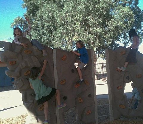 Girls on a climbing wall